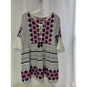 Dolma White Embroidered Boho Dress Short Sleeve round Neck Cotton Size Large